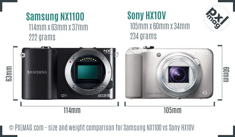 Samsung NX1100 vs Sony HX10V size comparison
