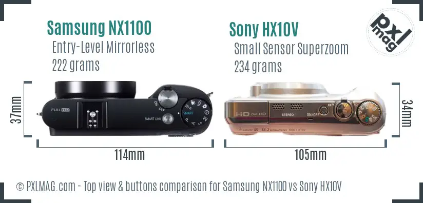 Samsung NX1100 vs Sony HX10V top view buttons comparison