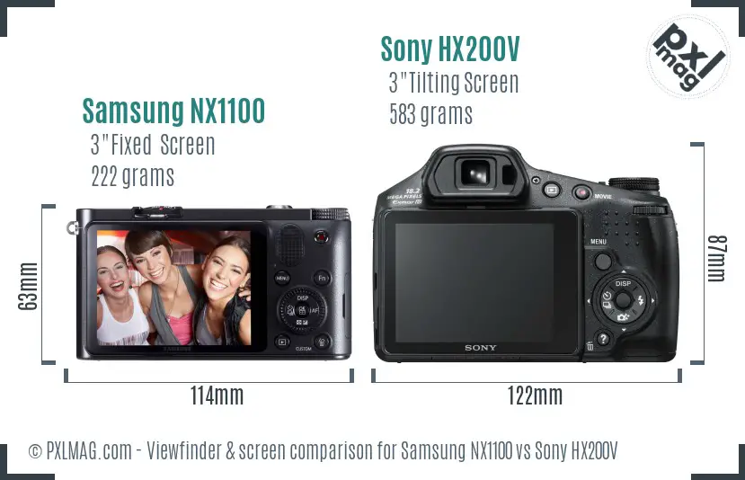 Samsung NX1100 vs Sony HX200V Screen and Viewfinder comparison