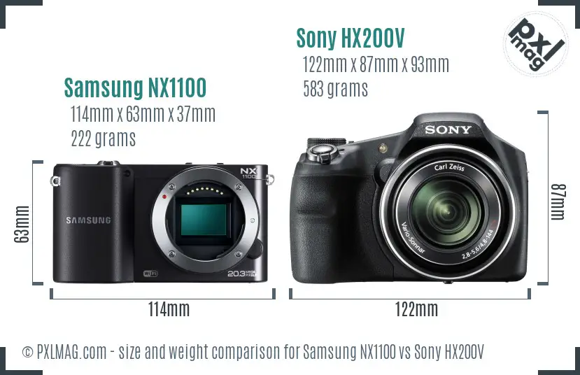 Samsung NX1100 vs Sony HX200V size comparison