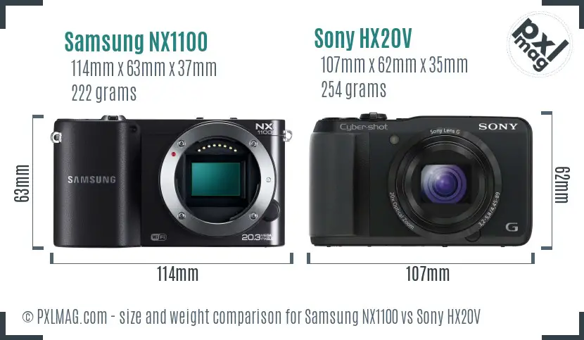Samsung NX1100 vs Sony HX20V size comparison
