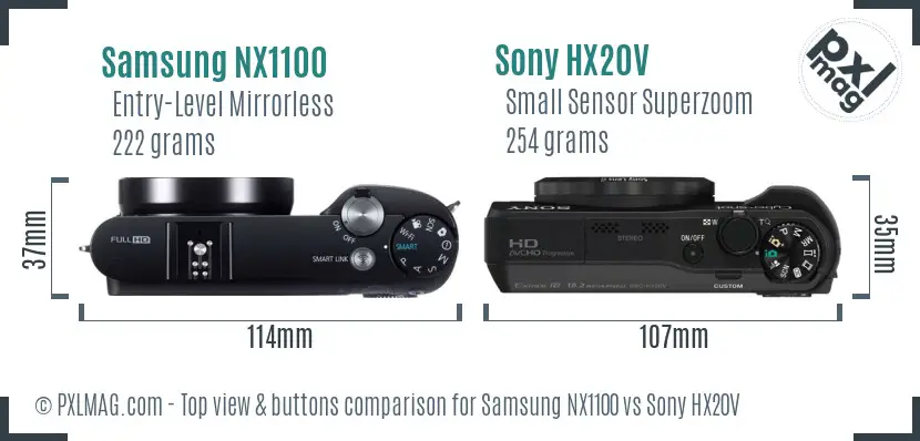 Samsung NX1100 vs Sony HX20V top view buttons comparison