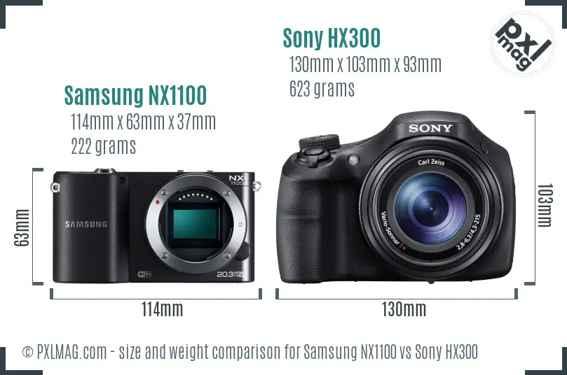 Samsung NX1100 vs Sony HX300 size comparison Samsung NX1100 vs Sony HX300 size comparison