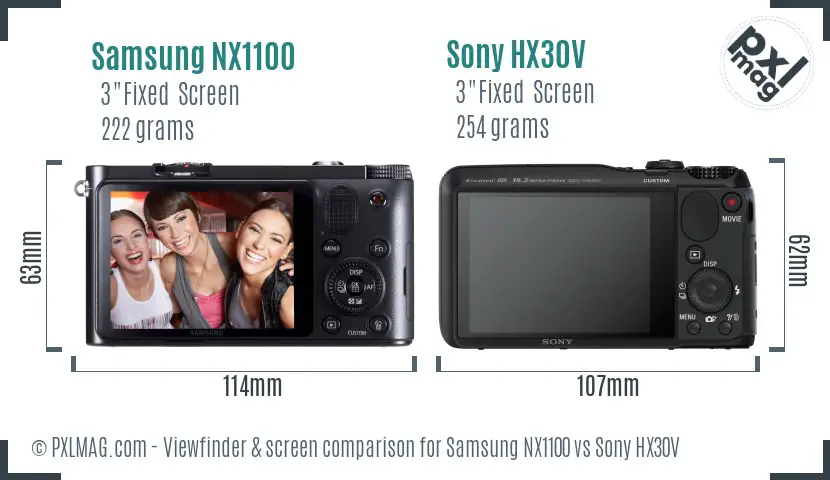 Samsung NX1100 vs Sony HX30V Screen and Viewfinder comparison