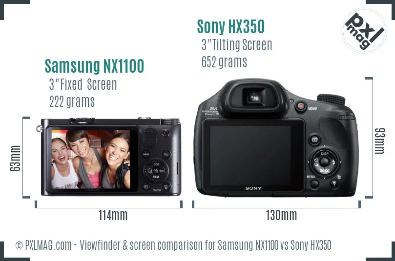 Samsung NX1100 vs Sony HX350 Screen and Viewfinder comparison