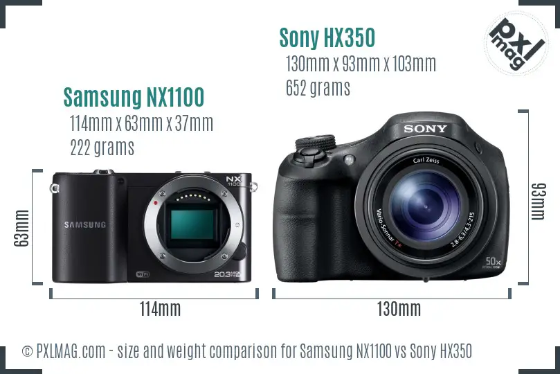Samsung NX1100 vs Sony HX350 size comparison