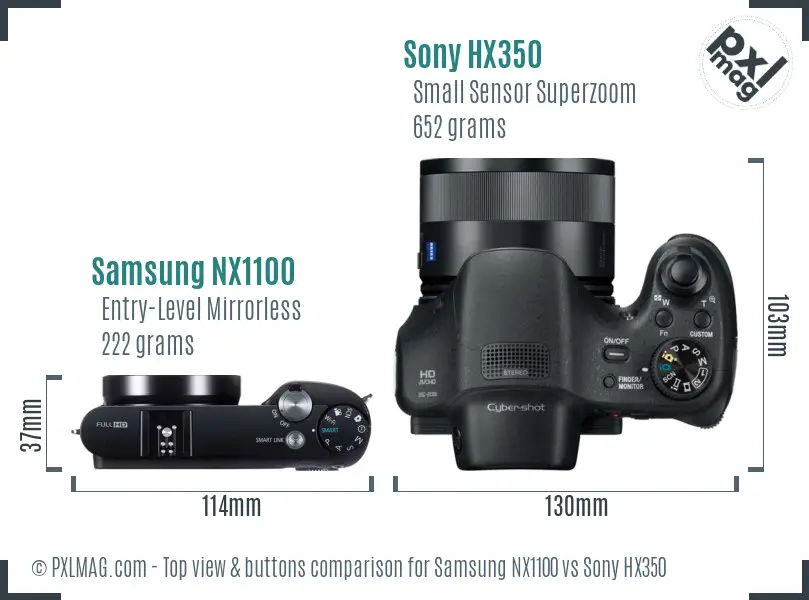 Samsung NX1100 vs Sony HX350 top view buttons comparison