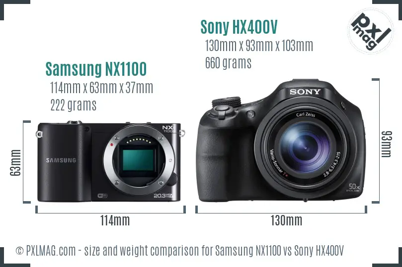 Samsung NX1100 vs Sony HX400V size comparison