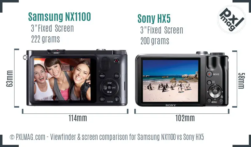 Samsung NX1100 vs Sony HX5 Screen and Viewfinder comparison