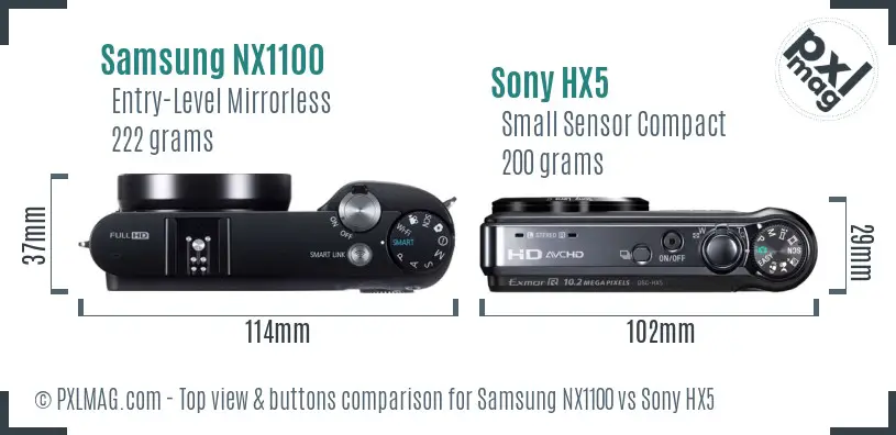 Samsung NX1100 vs Sony HX5 top view buttons comparison