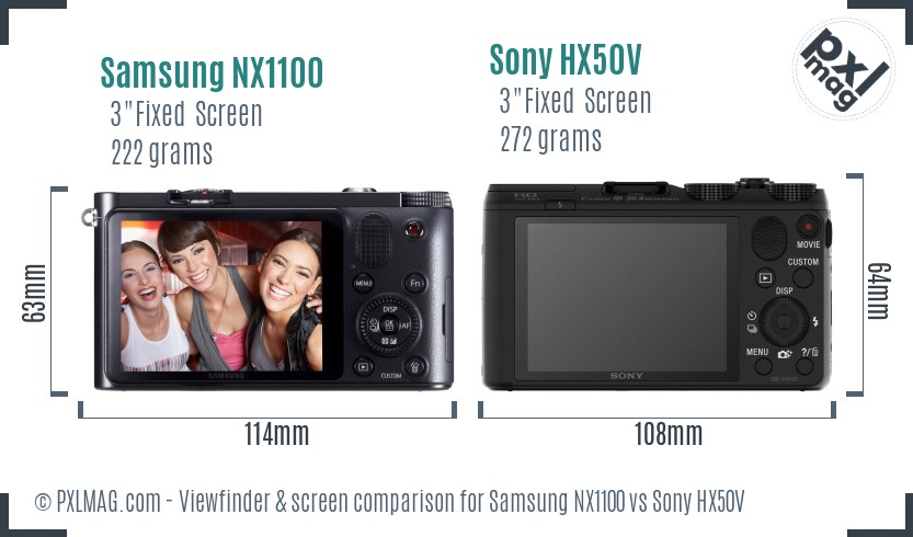 Samsung NX1100 vs Sony HX50V Screen and Viewfinder comparison