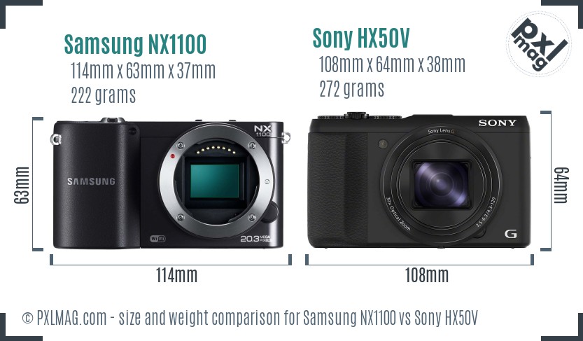 Samsung NX1100 vs Sony HX50V size comparison