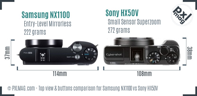 Samsung NX1100 vs Sony HX50V top view buttons comparison