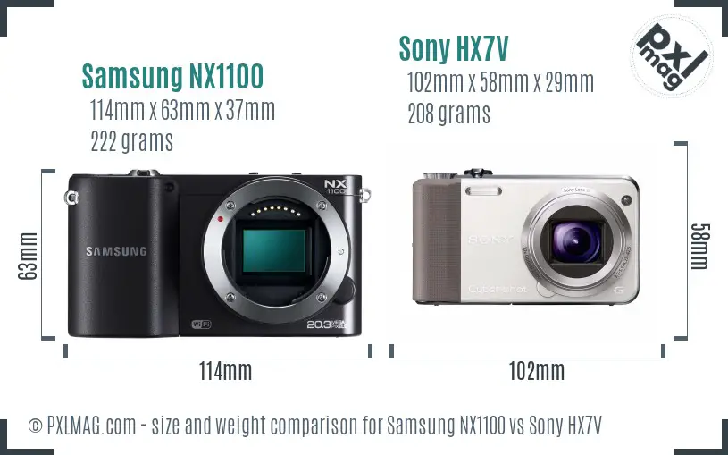 Samsung NX1100 vs Sony HX7V size comparison