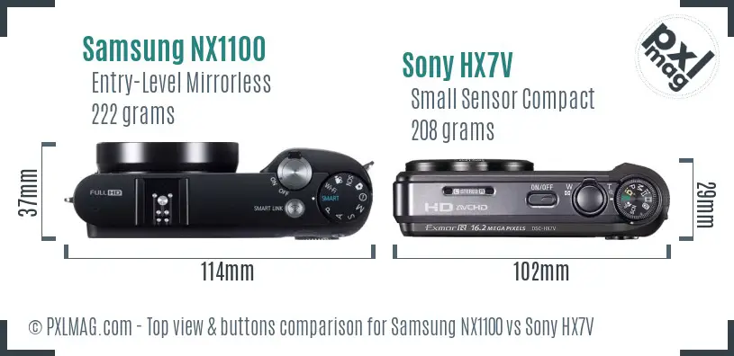 Samsung NX1100 vs Sony HX7V top view buttons comparison