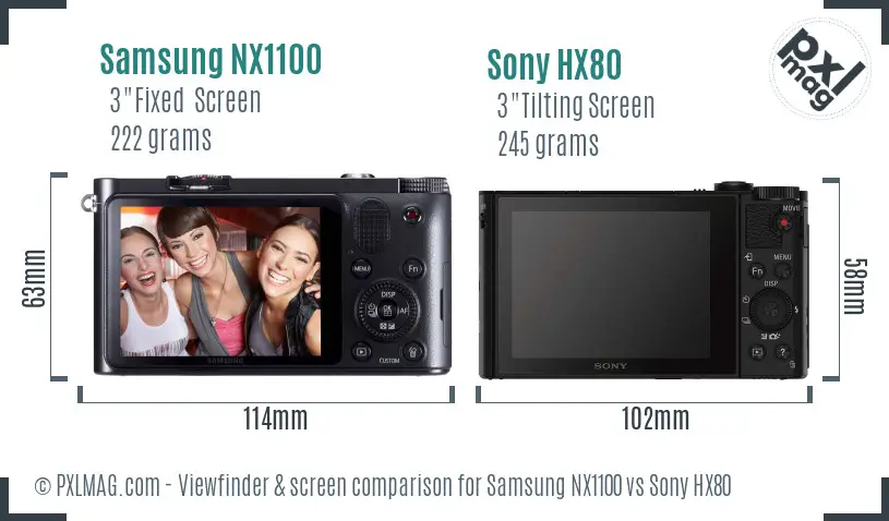 Samsung NX1100 vs Sony HX80 Screen and Viewfinder comparison