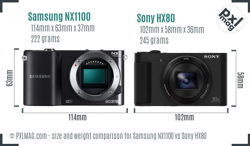 Samsung NX1100 vs Sony HX80 size comparison