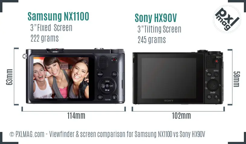 Samsung NX1100 vs Sony HX90V Screen and Viewfinder comparison