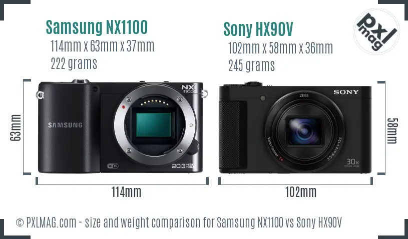Samsung NX1100 vs Sony HX90V size comparison