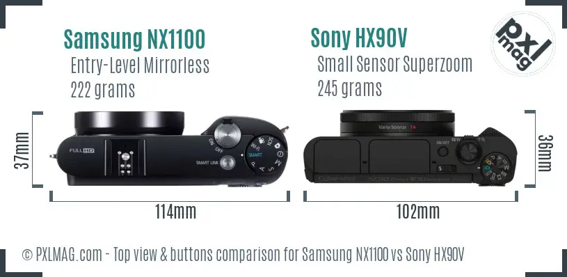 Samsung NX1100 vs Sony HX90V top view buttons comparison