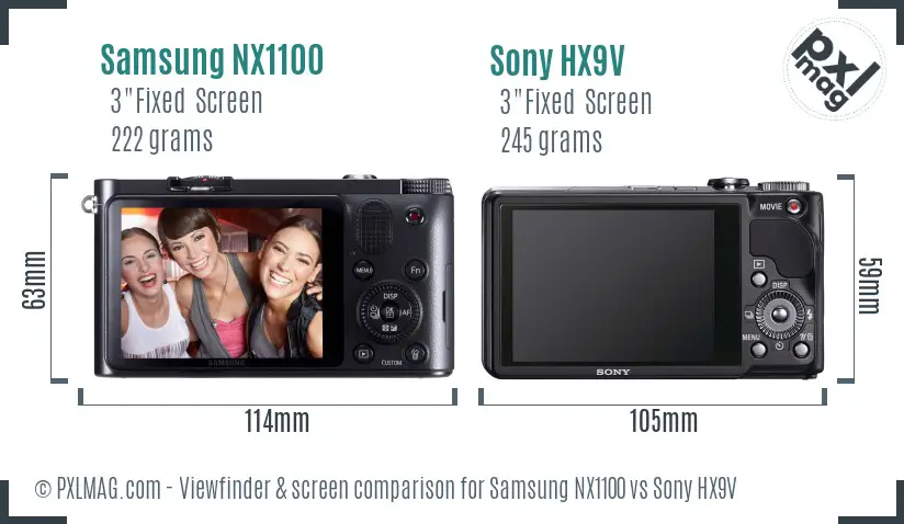 Samsung NX1100 vs Sony HX9V Screen and Viewfinder comparison