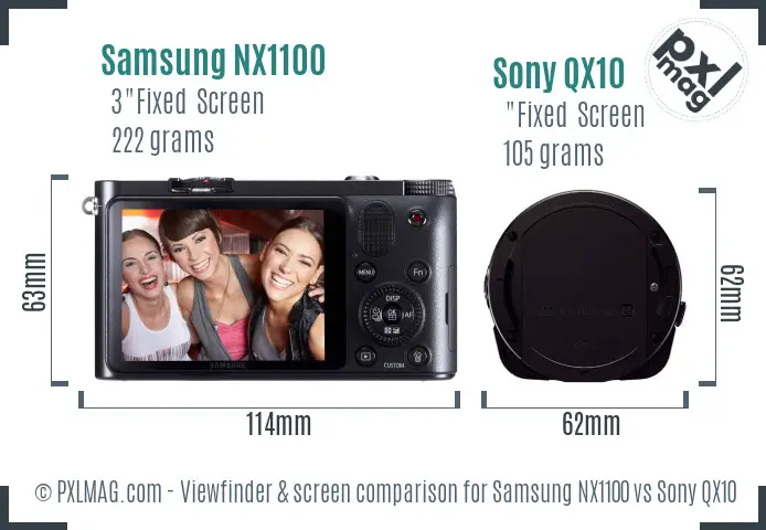 Samsung NX1100 vs Sony QX10 Screen and Viewfinder comparison