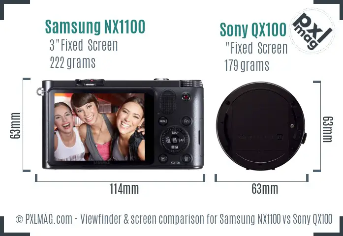 Samsung NX1100 vs Sony QX100 Screen and Viewfinder comparison