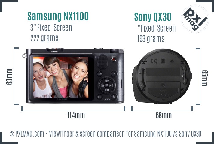 Samsung NX1100 vs Sony QX30 Screen and Viewfinder comparison