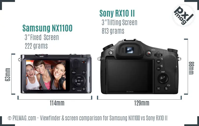 Samsung NX1100 vs Sony RX10 II Screen and Viewfinder comparison