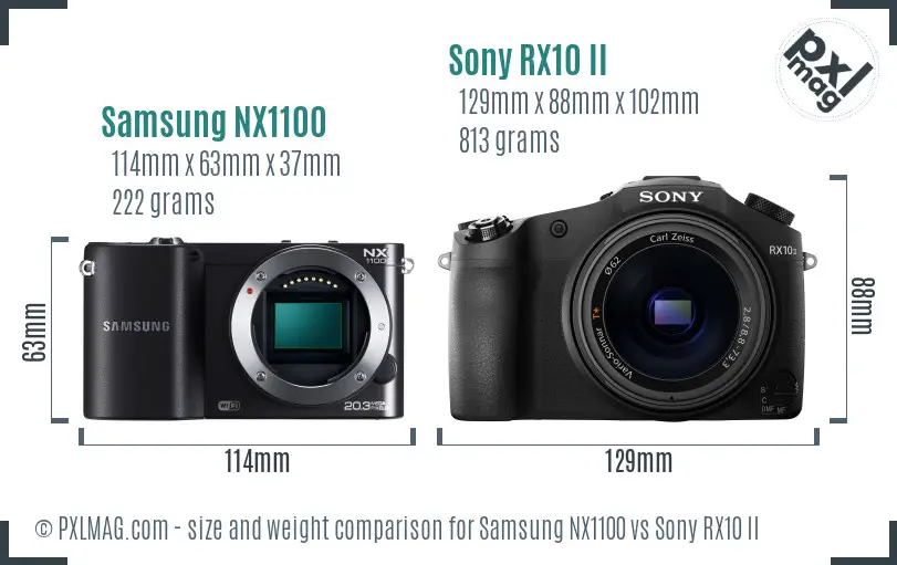 Samsung NX1100 vs Sony RX10 II size comparison