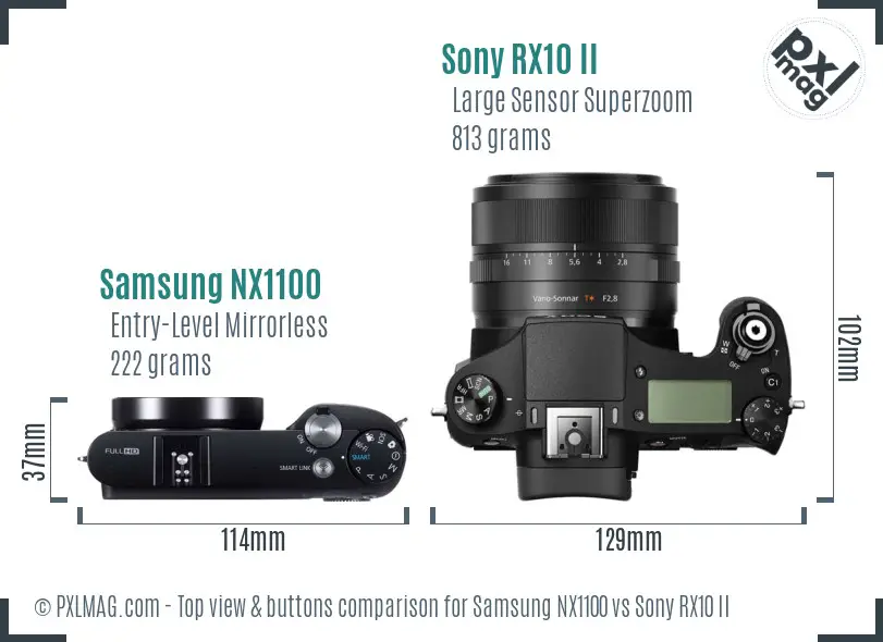 Samsung NX1100 vs Sony RX10 II top view buttons comparison