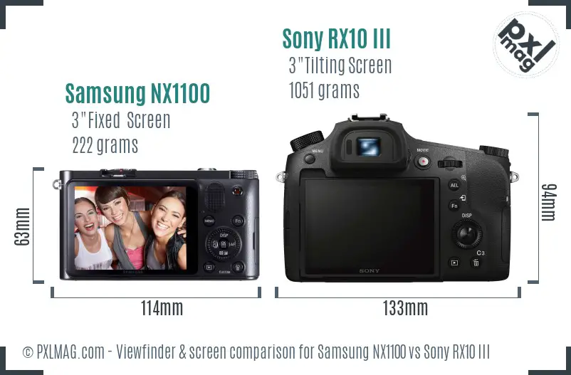 Samsung NX1100 vs Sony RX10 III Screen and Viewfinder comparison