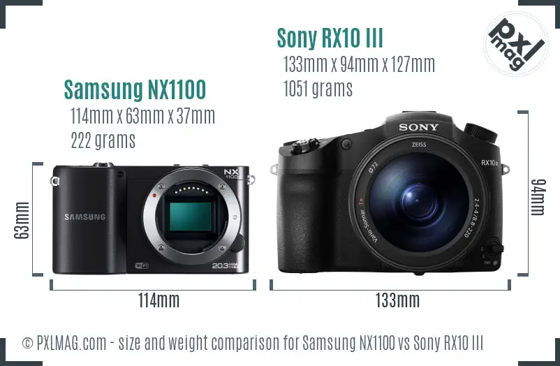 Samsung NX1100 vs Sony RX10 III size comparison