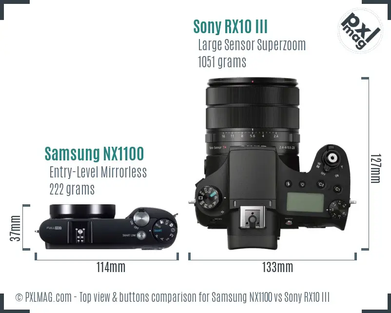 Samsung NX1100 vs Sony RX10 III top view buttons comparison