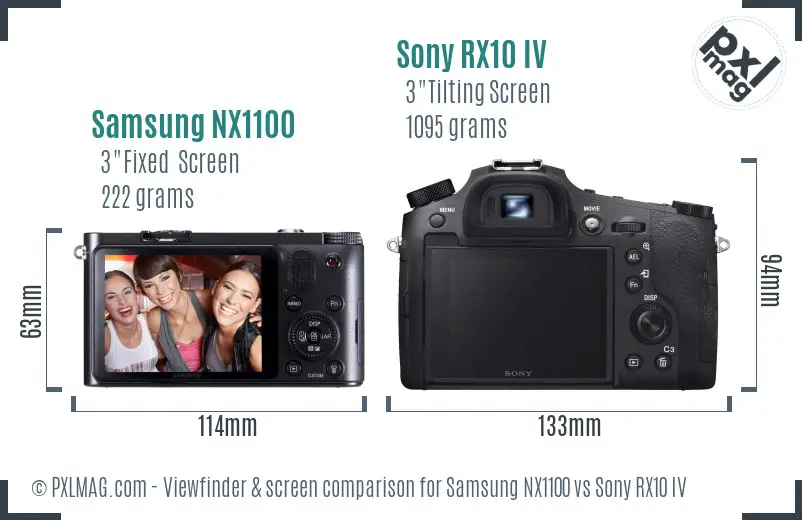 Samsung NX1100 vs Sony RX10 IV Screen and Viewfinder comparison