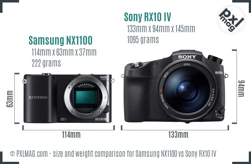 Samsung NX1100 vs Sony RX10 IV size comparison
