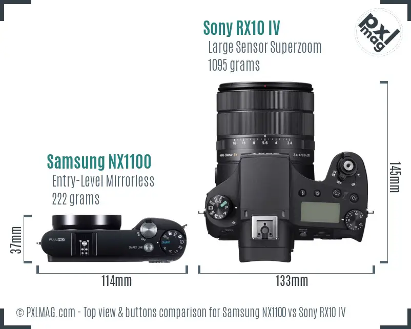 Samsung NX1100 vs Sony RX10 IV top view buttons comparison