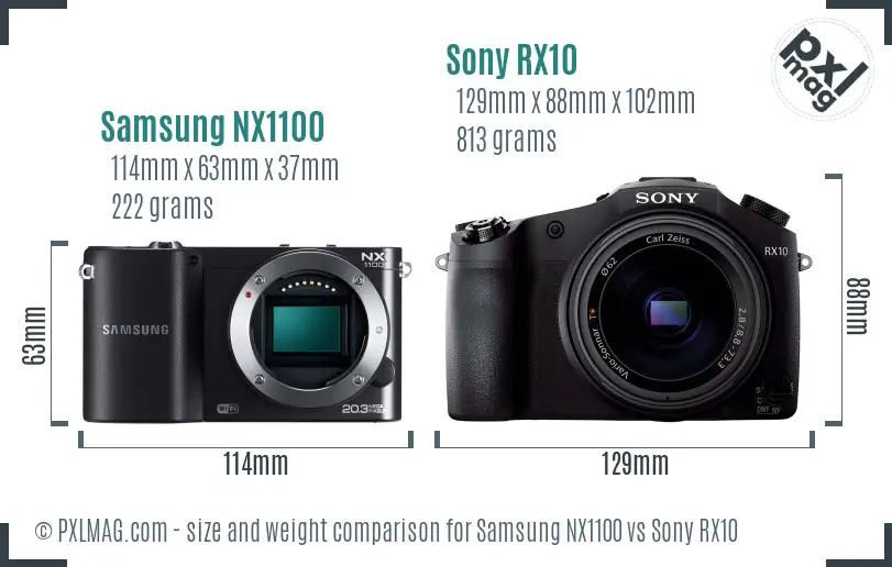 Samsung NX1100 vs Sony RX10 size comparison