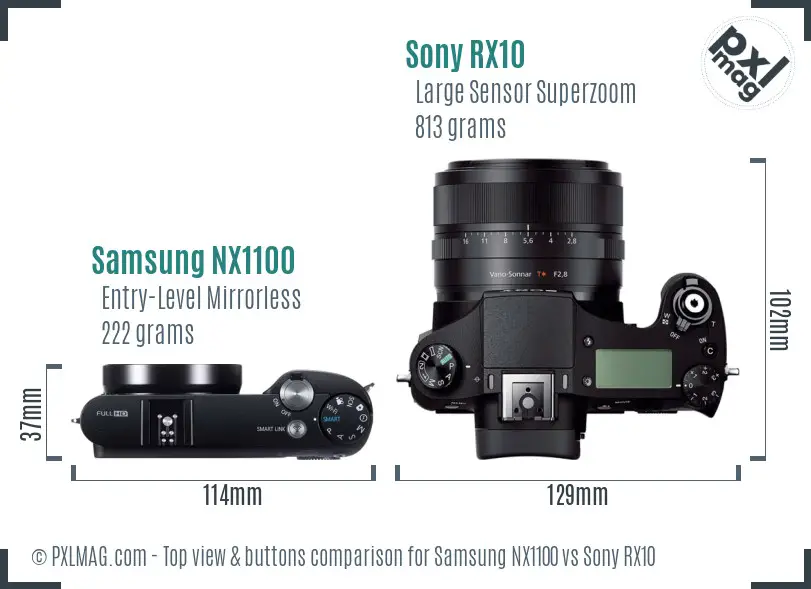 Samsung NX1100 vs Sony RX10 top view buttons comparison