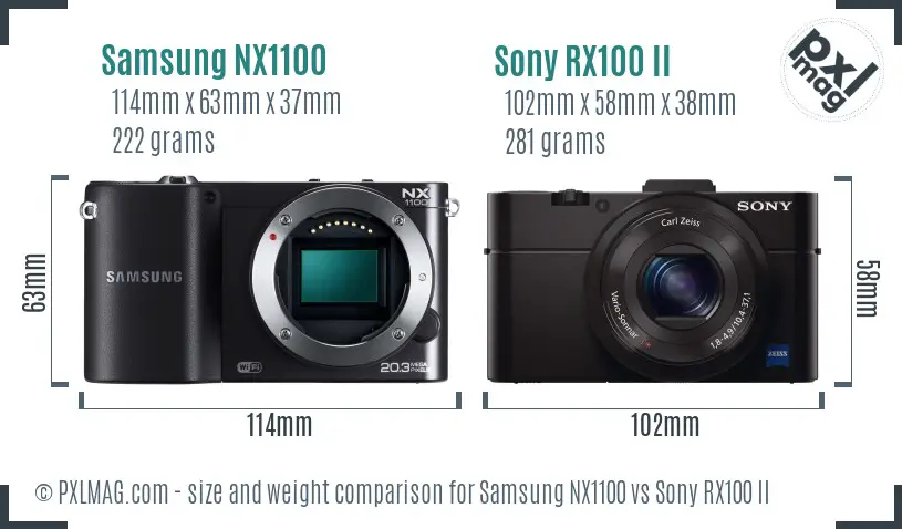 Samsung NX1100 vs Sony RX100 II size comparison