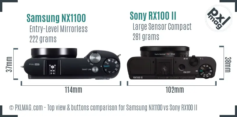 Samsung NX1100 vs Sony RX100 II top view buttons comparison