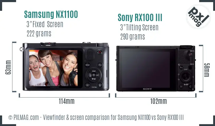 Samsung NX1100 vs Sony RX100 III Screen and Viewfinder comparison