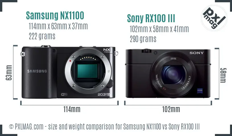 Samsung NX1100 vs Sony RX100 III size comparison