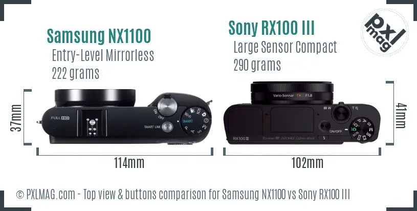 Samsung NX1100 vs Sony RX100 III top view buttons comparison