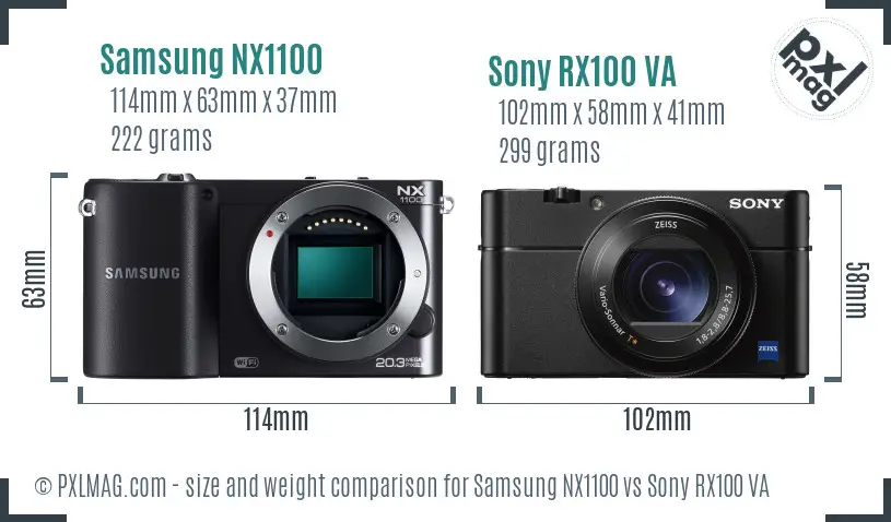 Samsung NX1100 vs Sony RX100 VA size comparison
