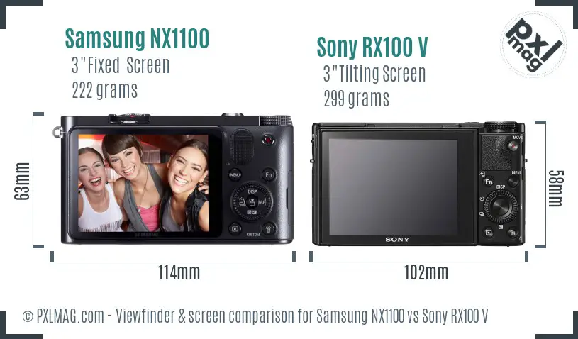 Samsung NX1100 vs Sony RX100 V Screen and Viewfinder comparison