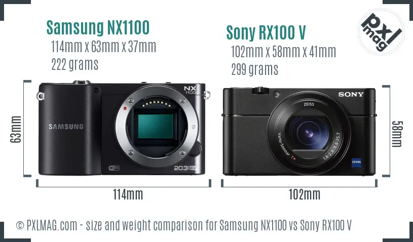 Samsung NX1100 vs Sony RX100 V size comparison