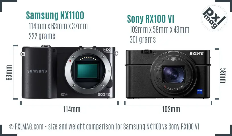 Samsung NX1100 vs Sony RX100 VI size comparison