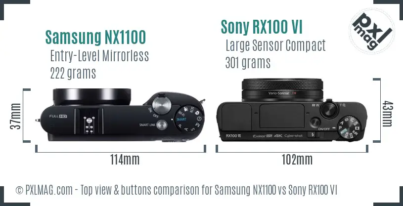 Samsung NX1100 vs Sony RX100 VI top view buttons comparison