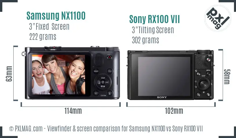 Samsung NX1100 vs Sony RX100 VII Screen and Viewfinder comparison
